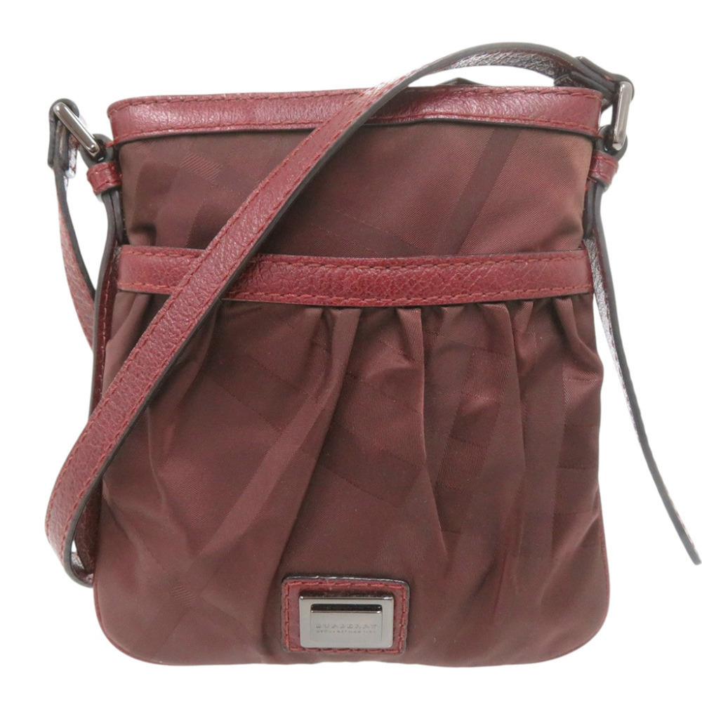 Burberry Check Pattern Shoulder Bag, Nylon and Leather, Bordeaux, 0652BURBERR...
